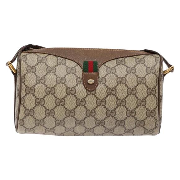 GUCCI GG Supreme Web Sherry Line Bag Pvc Beige Gold 89 02 018 - Picture 2 of 16